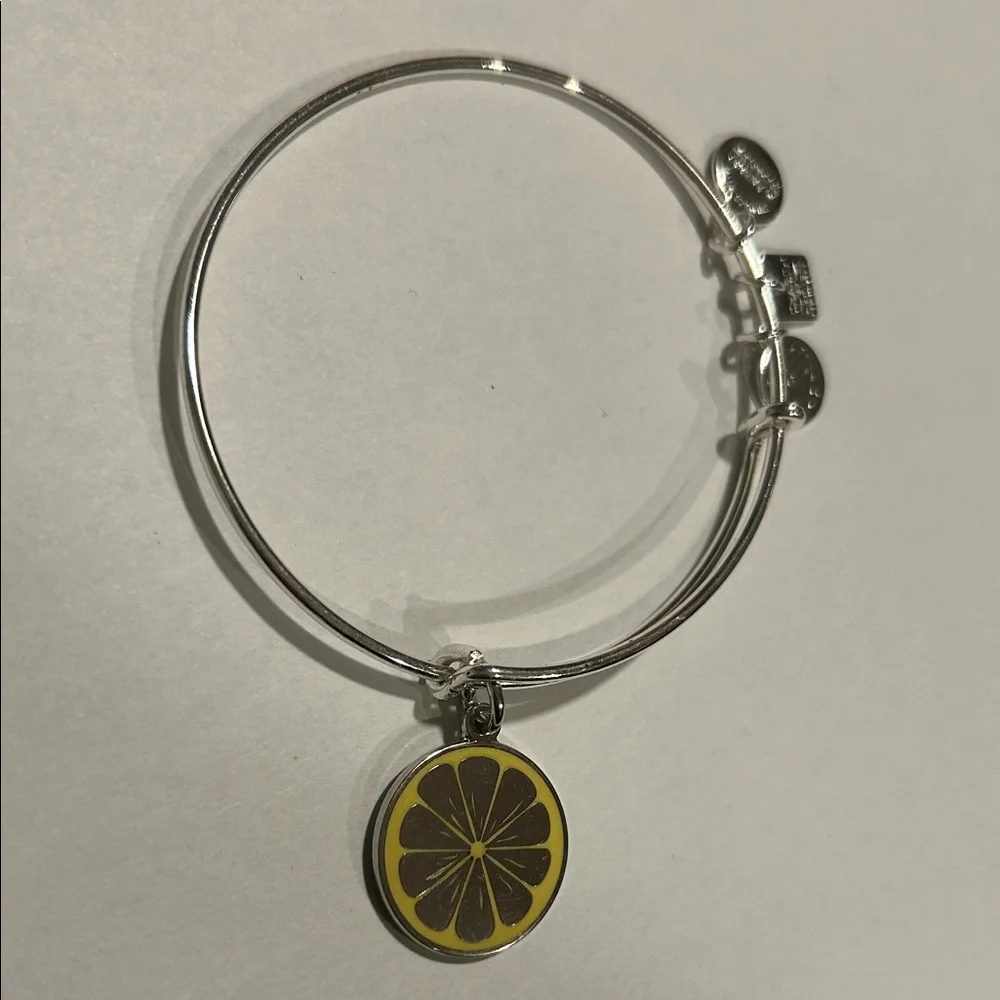 Alex and Ani Silver Bangle with Yellow Lemon Slice Charm - NWOT